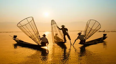 Three men in a boat