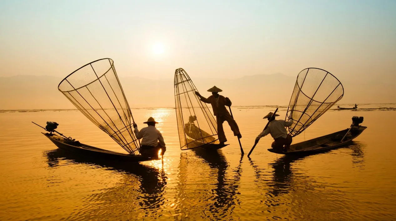 Three men in a boat